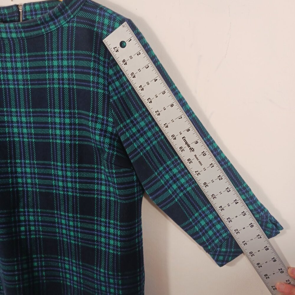 Talbots SZ XLp Green & Navy Blue Black Watch Plaid Top, Boat Neck, 3/4 Sleeves, - Picture 14 of 16
